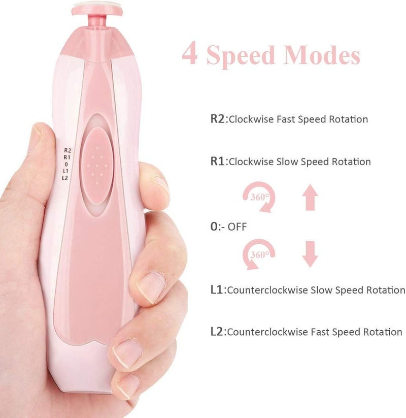 OUREPOCA Baby Nail File Clippers Electric: Baby Nail Trimmer Electric Kit Fingernails Toes Care Manicure 6-in-1 Set with LED Light Safe for Newborn Kids and Adult Pin - Image 2